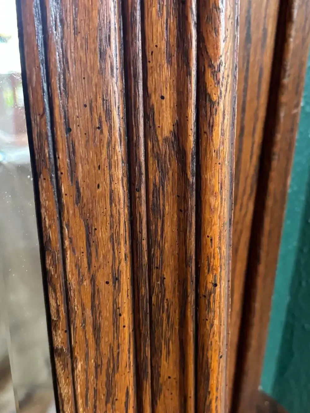 Vintage Uttermost Solid Oak Wood Framed Beveled Wall Mirror
